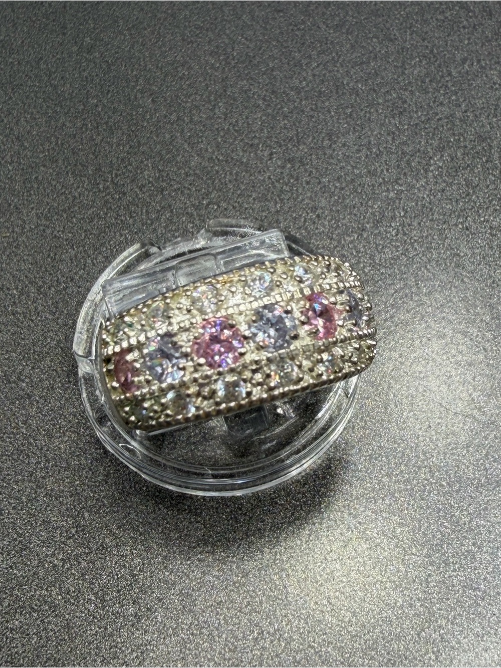 Sterling Silver Pink and Silver Gemstone Ring size 6 #9STR